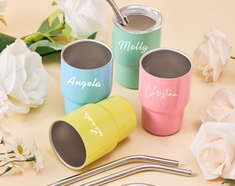 Bridesmaid Proposal Gift, Custom 3oz Mini Cup with Lid and Straw, Tumbler with Name, Cute Gift for Friends, Bachelorette, Birthday & Parties