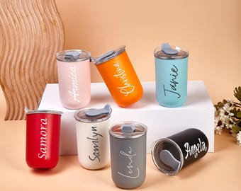 Taza de viaje personalizada con nombre, regalo para dama de honor, taza de café de acero inoxidable personalizada, taza térmica, regalo para la novia.