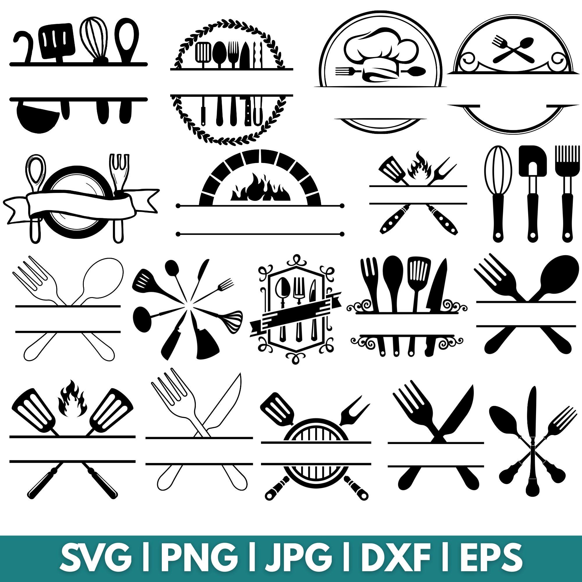 Kitchen Monogram Svg Bundle, Monogram Svg, Split Monogram Svg, Baking ...