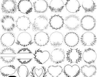Floral Wreath SVG Bundle, Circle Frame Clipart, Botanical Wreath Svg, Round Floral Border Svg, Flower Wreath Png Dxf Eps, Monogram Frames