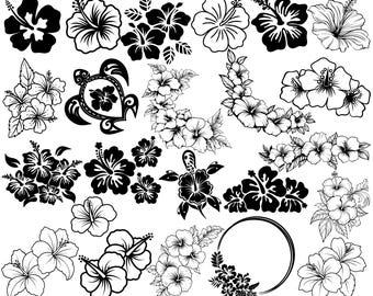 Hibiscus Svg Bundle, Tropical Flower Svg, Hawaiian Hibiscus Svg, Summer Beach Flower Svg, Exotic Floral Svg, Luau Party Svg,Tropical Clipart