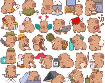 Paquete SVG de carpincho, clipart de carpincho tierno, archivos SVG de animales divertidos, PNG de carpincho kawaii, silueta Cricut DXF EPS, diseños digitales de carpincho