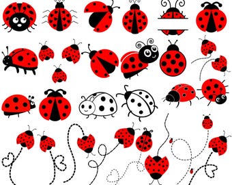 Ladybug SVG Bundle, Cute Ladybug Clipart, Ladybug PNG Jpg Dxf Eps, Insect SVG Cut Files for Cricut Silhouette, Ladybird Clipart Designs