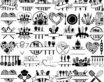 Kitchen Monogram Svg Bundle, Monogram Svg, Split Monogram Svg, Baking Monogram Svg, Cooking Svg, Potholder Png, Kitchen Svg png Files Cricut