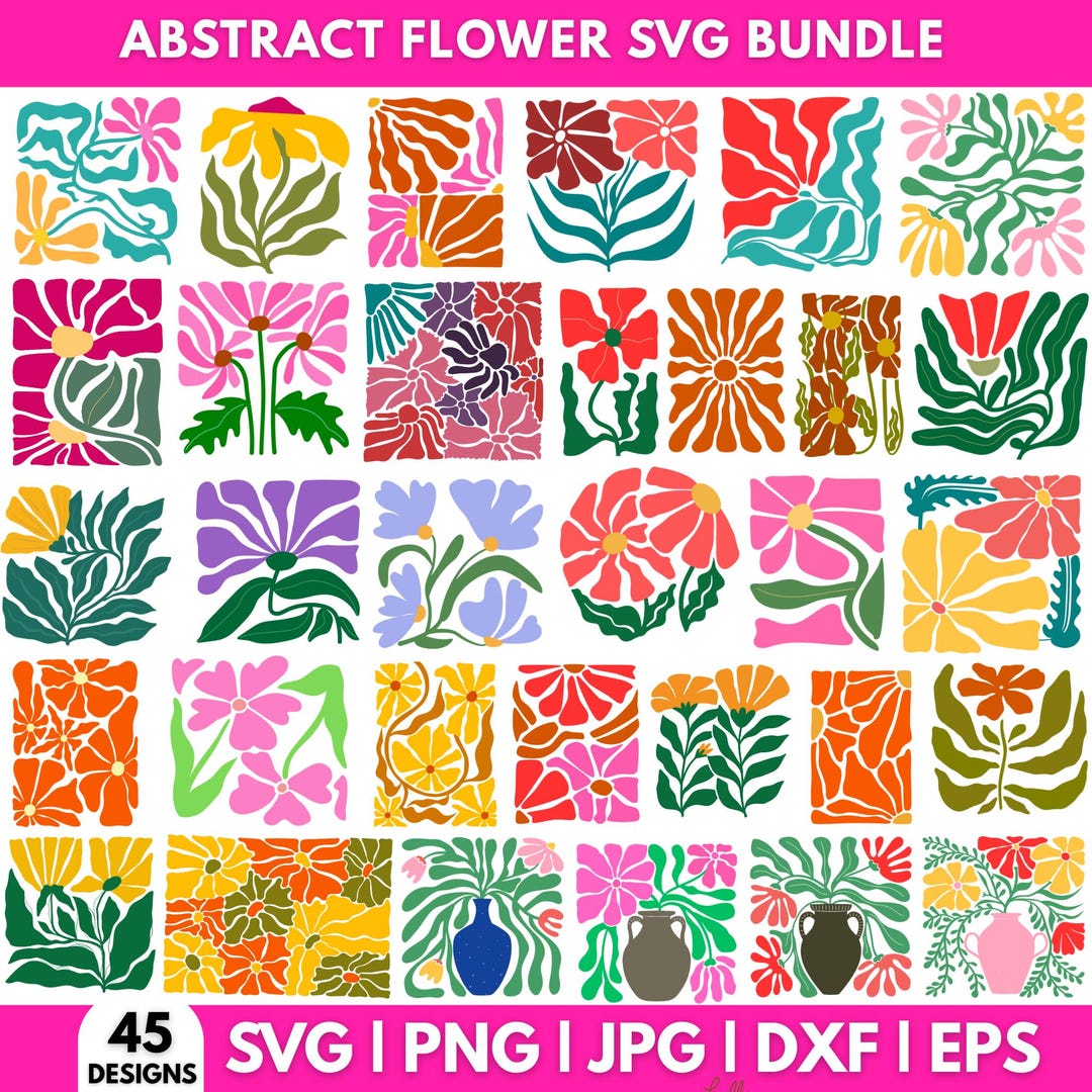Abstract Flower SVG and PNG Bundle, Danish Retro Flower Svg, Groovy ...