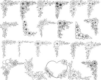 Floral Corner Svg Bundle, Flower Corner Svg, Corner Border Svg, Decorative Frame Svg, Wedding Border Svg, Baroque Corner Design,Digital File