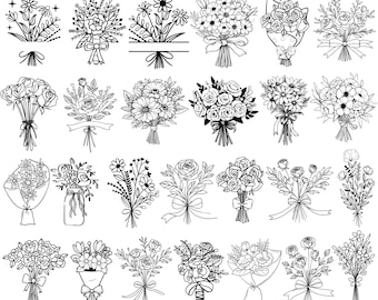 Floral Bouquet SVG Bundle, Flower Bouquet Svg, Botanical Flowers Svg, Wedding Bouquet Png, Hand Drawn Wildflower SVG, Cute Bouquet SVG