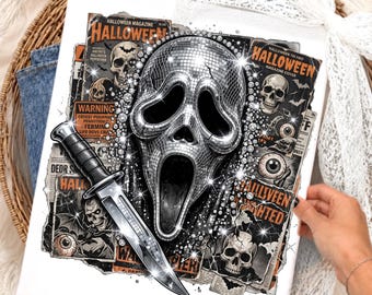 Ghost Face Png, Halloween Horror PNG, Hooded Scary Mask Sublimation Design, Gothic Halloween Shirt Design, Vintage Horror Mask PNG,Disco PNG
