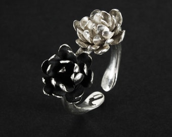 Sterling Silver LOTUS adjustable ring two color