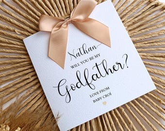 Godfather Proposal Bow Card, Luxury Godfather Proposal Card, Godparents Proposal Card, Personalised Will You Be My Godfather,Handmade Ribbon