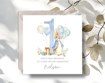 Personalised Flopsy Bunny Rabbit Birthday Card, Peter Rabbit 1st Birthday Card for Boy or Girl  ,Daughter, Grandson, Any Relation