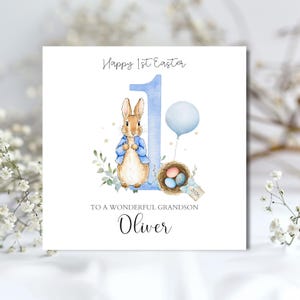 Personalised Peter Rabbit Easter Card, Flopsy Bunny 1st Easter for Boy or Girl,Easter Card for Granddaughter, Grandson, Any Relation,