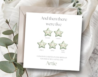 Gepersonaliseerde nieuwe babykaart - Welcome to the World-kaart - neutrale blauwe aandenkenkaart - gepersonaliseerde sterrenkaart - toen waren er vijf kaarten