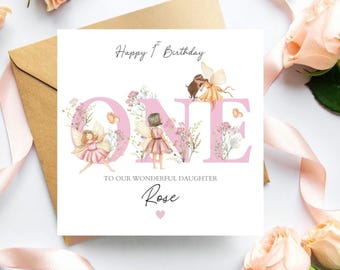 Personalised First Birthday Fairy Card |One birthday Magic Pink card |1st Birthday Card for Girl, Granddaughter, Daughter, Any Relation