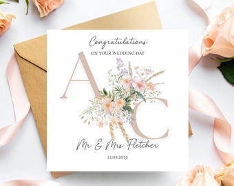 Tarjeta de boda personalizada para el Sr. y la Sra., Tarjeta para los recién casados, Tarjeta con iniciales de boda, Tarjeta de boda neutra