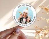 Funny Birthday Favour Stickers, Photo Birthday Bag Favours, Sweet Bag Labels, Sweet Cone Stickers, Photo Thank You Seal