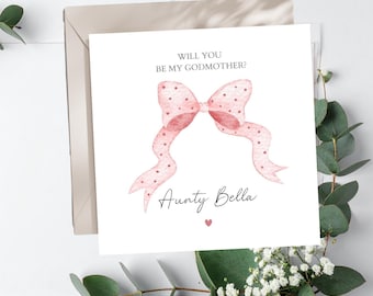 Personalised Will you be my Godmother, Godparents Card, Godparent Proposal Card, Godmother Proposal Card, Bow Godmother Card