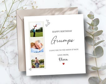 Tarjeta de cumpleaños personalizada con foto de Grumps. Agrega tu propia foto. Collage para cualquier edad. Tarjeta de cumpleaños para abuelos, 70.º, 80.º y 60.º.