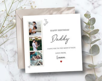 Custom Photo Daddy Birthday Card, Add Your Own Photo, Collage Any Age Birthday Card, Daddy Birthday Card, 25th,30th,40th Dad Photo Card