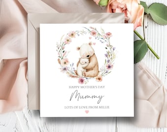 Personalised Mother’s Day Card, Mummy Bear Mother’s Day Card, Nanny Mothers Day Card, Cute Bear Couple Mum Card