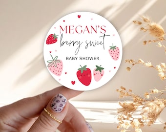 Strawberry Party Favour Stickers, Berry Sweet Baby Shower Party Bag Favours, Sweet Bag Labels, Sweet Cone, Baby Shower Party Thank You