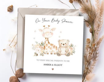 Personalised Baby Shower Card Neutral | Neutral Baby Shower Card Cute Giraffe, Mummy to be  Card, Baby Shower Gift for Baby Boy or Girl