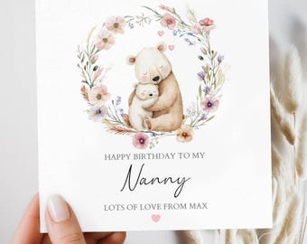 Personalised Mother’s Day Card, Nanny Bear Mother’s Day Card, Grandma Mothers Day Card, Cute Bear Couple Mum Card