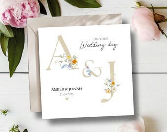 Tarjeta de boda personalizada para el Sr. y la Sra., Tarjeta para los recién casados, Tarjeta con iniciales de boda, Tarjeta de boda neutra