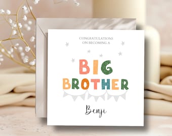 Tarjeta personalizada para hermano mayor, Tarjeta de hermano mayor (niño) / Tarjeta para recién nacido / Tarjeta sencilla de caligrafía para hermano mayor