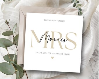 Tarjeta de agradecimiento personalizada para profesores, Tarjeta para profesores, Tarjeta de agradecimiento para profesores, Tarjeta de fin de trimestre, Diseño sencillo y elegante