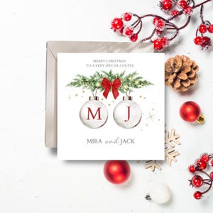 Personalised Special Couple Christmas Card, Couple Initials Bauble Christmas Card, Xmas Card Daughter, Son, In Law's Any Relation