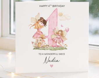 Personalised 4th Birthday Fairy Card |Fourth birthday Magic Pink card |2nd, 3rd Birthday Card for Girl, Granddaughter, Daughter,Any Relation