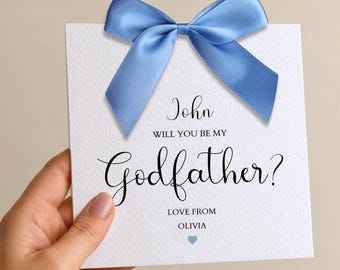 Godfather Proposal Bow Card, Luxury Godfather Proposal Card, Godparents Proposal Card, Personalised Will You Be My Godfather,Handmade Ribbon