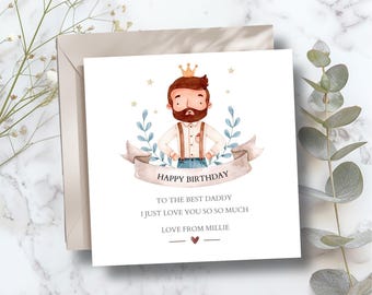 Personalised Daddy Birthday Card - Birthday Card For Him -Best Dad Card- Wreath Birthday Card for Dad, Uncle