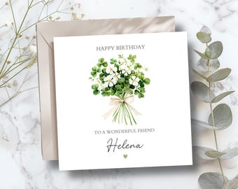 Personalised Irish Birthday Card, Breithlá sona duit!, Irish Shamrock Birthday for her or him, Posy of Shamrocks Design