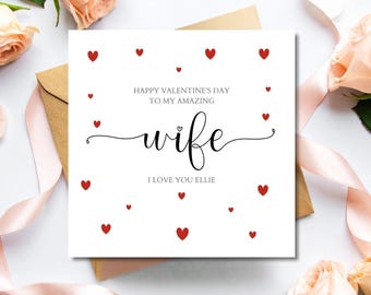 Personalised Valentines Day Wife Card, 1st Valentine's Together, Married Valentine Card for Husband, Wife, Calligraphy Card