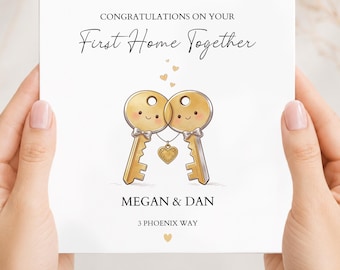 Tarjeta personalizada "Primer hogar juntos", tarjeta "Feliz nuevo hogar", tarjeta "Primer hogar" con llaves lindas para pareja, tarjeta "Casa de ensueño", tarjeta "Nuevo hogar neutral"