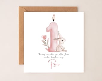 Personalised First Birthday Bunny Card| 1st birthday Bunny Card | First Birthday Card for Girl |1st Birthday Card for Granddaughter RD62