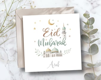 Gepersonaliseerde Eid Mubarak-kaart, Ramadan-kaart voor familie, Eid-kaart, Islamitische kaarten, Eid-cadeau, Moskee-ontwerp
