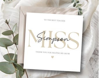 Tarjeta de agradecimiento personalizada para profesores, Tarjeta para profesores, Tarjeta de agradecimiento para profesores, Tarjeta de fin de trimestre, Diseño sencillo y elegante