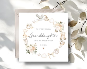 Personalised Granddaughter Baby Shower Card | Neutral Baby Shower Card for Granddaughter to be Card, Baby Shower Gift for Baby Boy or Girl