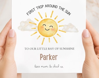 Personalised First Birthday Card Sun | 1st birthday Sun card | First Trip Around the Sun Card |1st Birthday Card for Son, Daughter, Niece