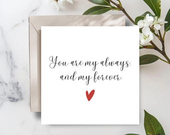 Personalised Always and My Forever Card, Romantic Card, Valentine's Day Card, Valentine Card for Husband, Girlfriend, Wife, Calligraphy Card