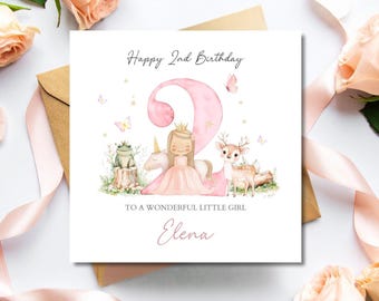 Personalised Second Birthday Princess Card | 2nd birthday Unicorn card|Second Birthday Card |Pink 2nd Birthday Card For Daughter,Goddaughter