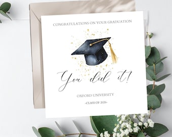 Personalised Graduation Card, Congratulations on Your Graduation Card, You Did It Card, University Graduation Card For Her & Him