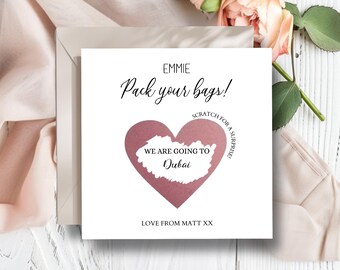 Birthday Pack Your Bags Scratch Card, Surprise Holiday Reveal Card, Rose Gold Birthday Gift Card for Her or Him, Scratch Off Reveal