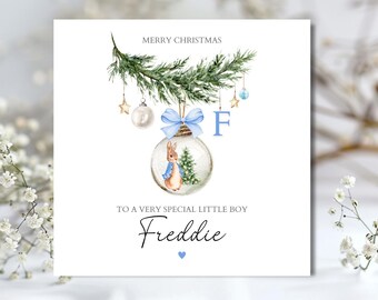 Personalised Peter Rabbit Christmas Card, 1st Christmas Card, Name Initial Card, Peter Rabbit Card for Son, Grandson, Nephew, Any Relation