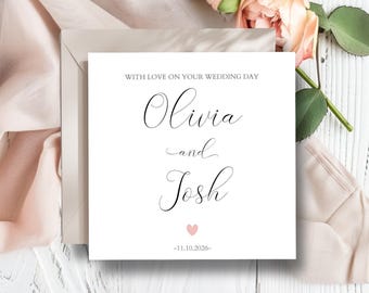 Tarjeta de boda personalizada con los nombres del Sr. y la Sra., Tarjeta para los recién casados, Tarjeta de boda sencilla y elegante, Tarjeta con caligrafía