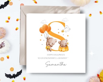 Personalised 1st Halloween Card, First Halloween Bear Pumpkin Card for Girl & Boy, Personalised Halloween Card Son, Daughter, Any Relation