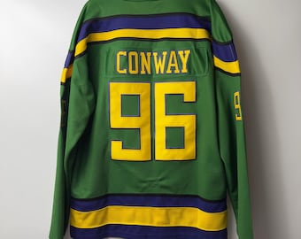 Conway #96 Mighty The Ducks Retro-Eishockeytrikot - Handgefertigtes grünes Eishockey-Shirt für Fans (S-XXXL)